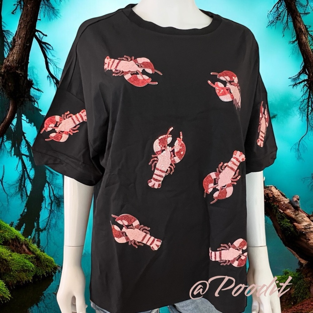 Oversized crawfish sequin tee S M L XL - Picture 3 of 7